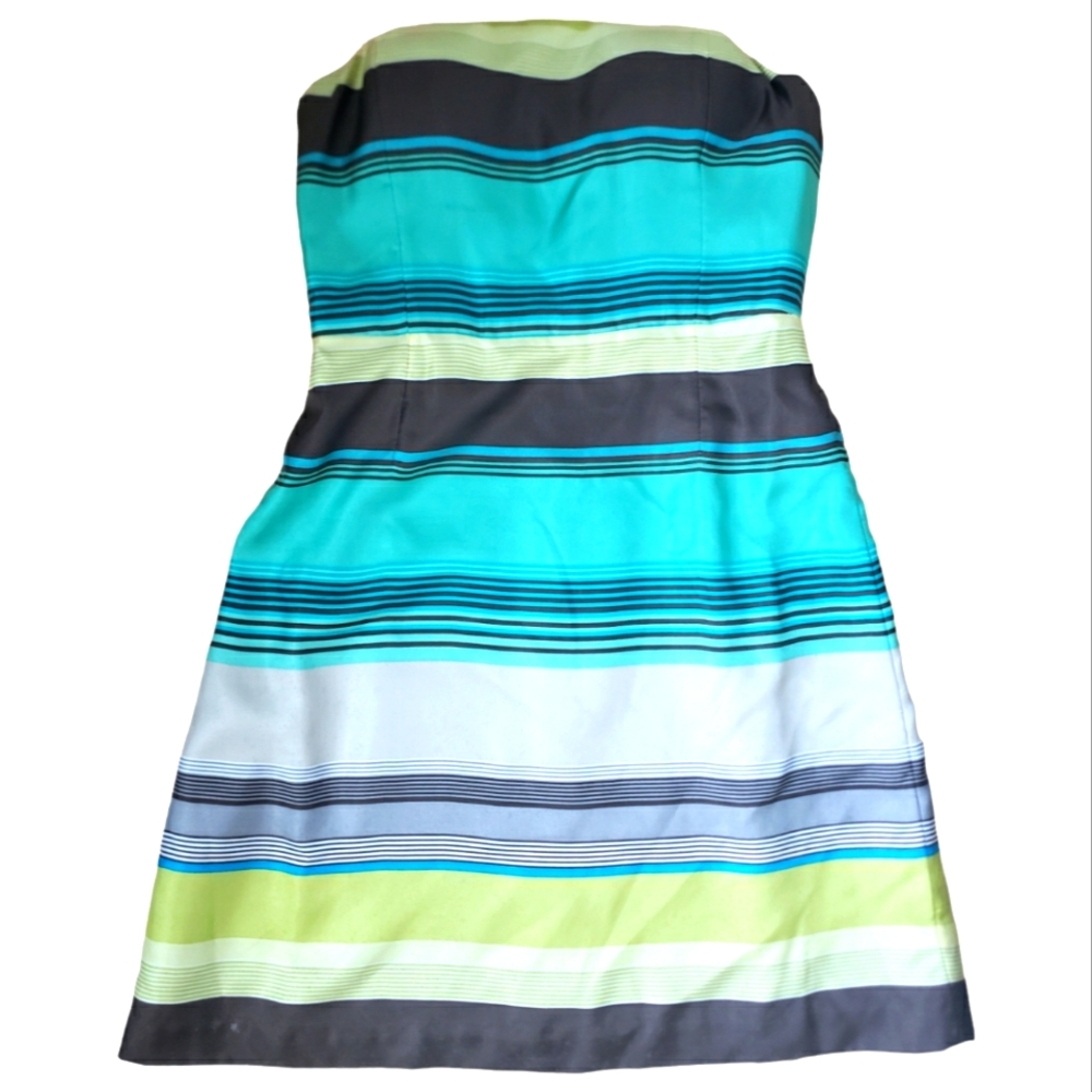 Banana Republic 100% Silk Striped Strapless Dress Lined Size 6, Turquoise, brown